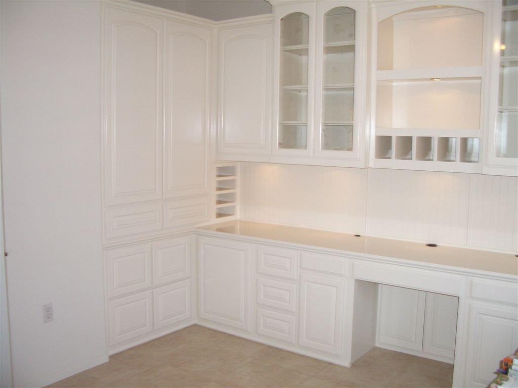 White built in office cabinets