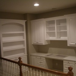 White home office bookshelves with built in desk cabinets