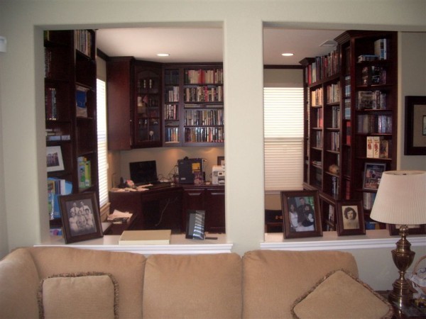 After: An organized home office with built in bookcases