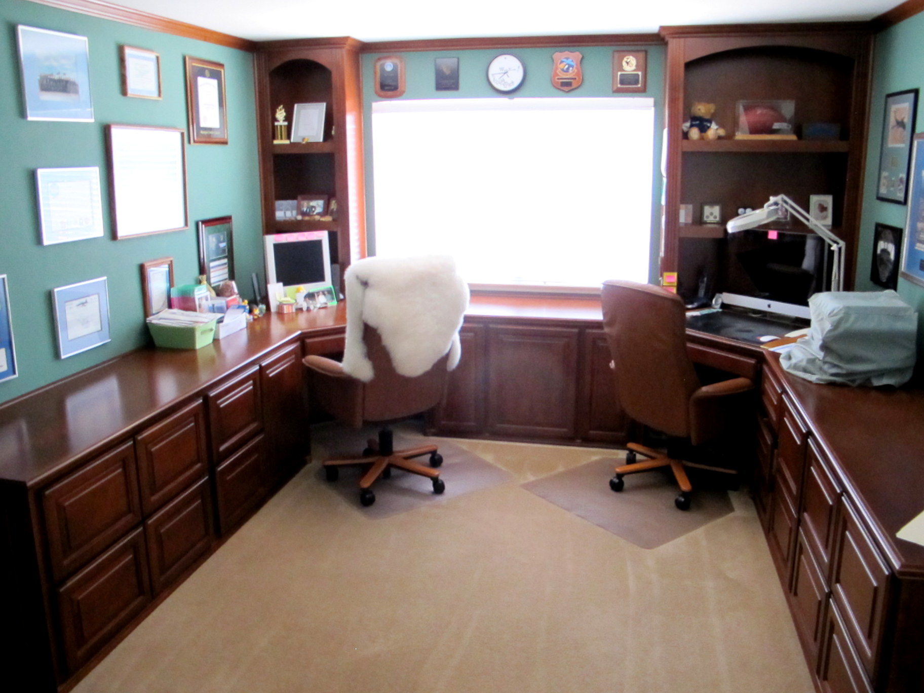 Home office desk and bookshelves