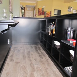 Open shelving makes easy access when serving that "where's my drink" friend!