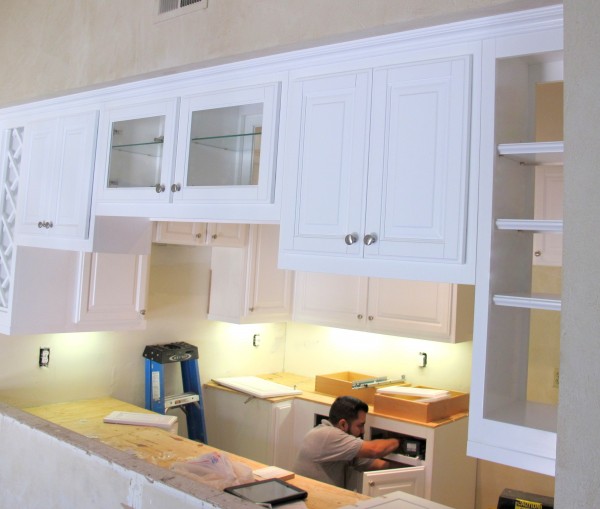 White kitchen cabinet installation