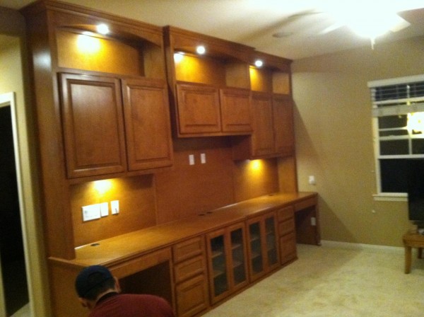 Home office cabinets with built in display and task lighting