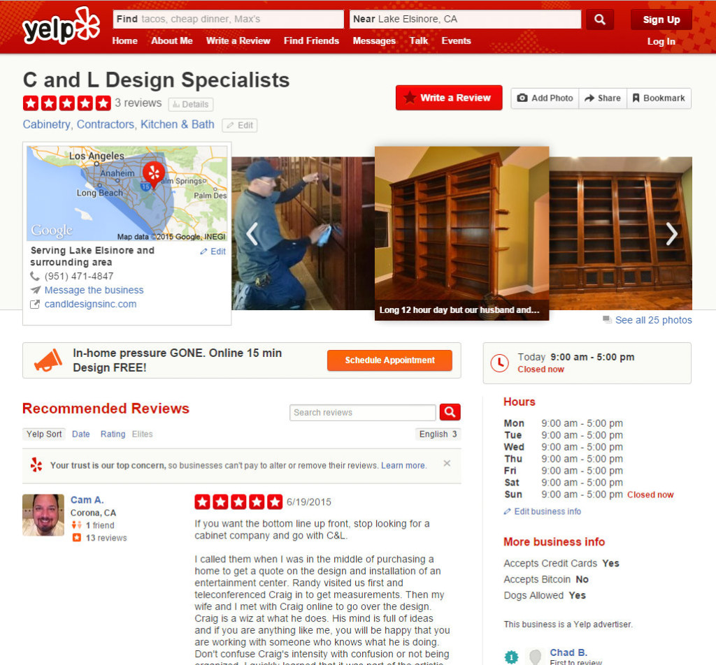 C and L Design Specialists - Cabinetry - Lake Elsinore, CA - Reviews - Photos - Yelp - Google Chrome 06282015 95408 PM